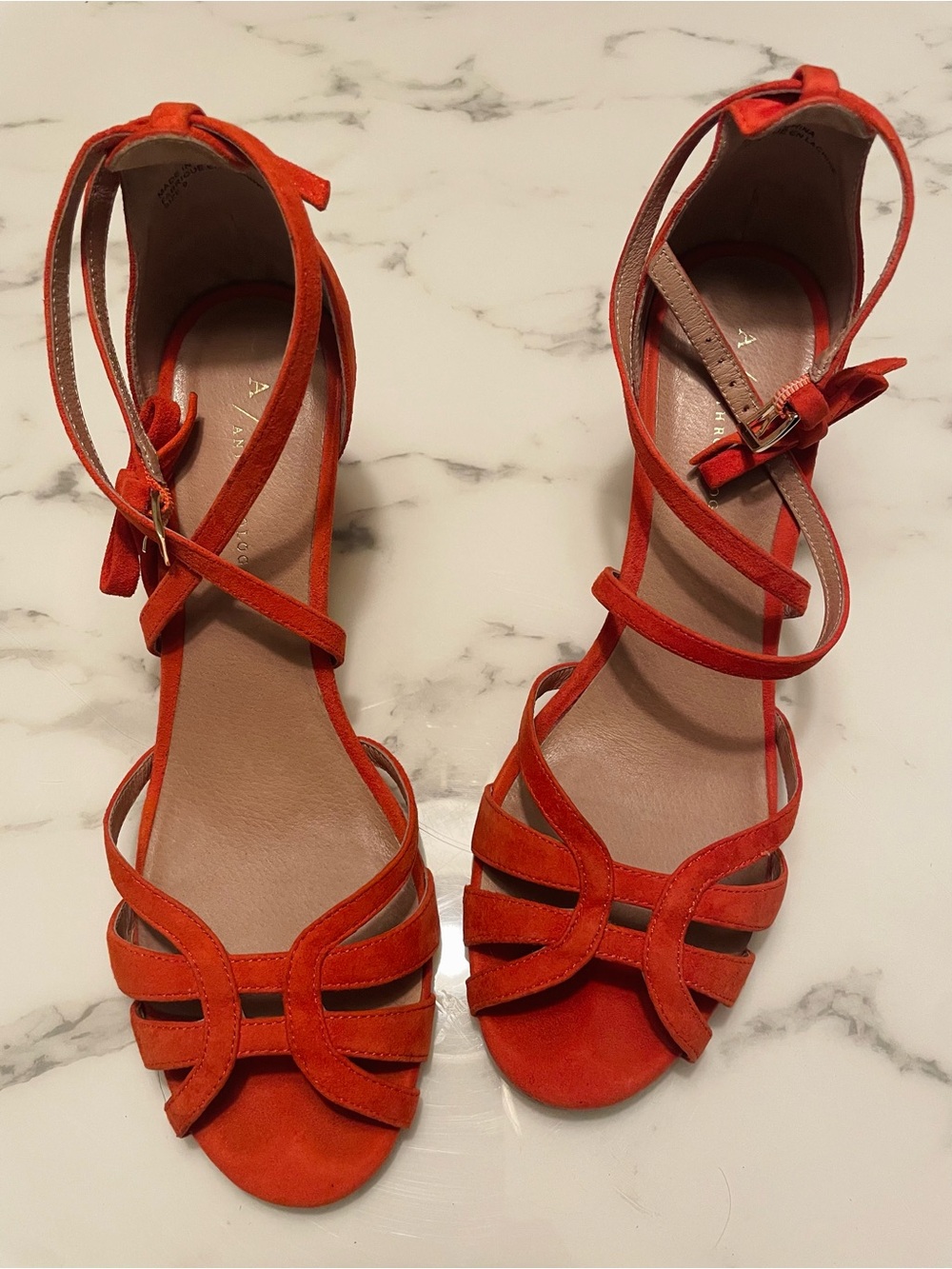 Anthropologie Red Suede Strappy Heels - 9W